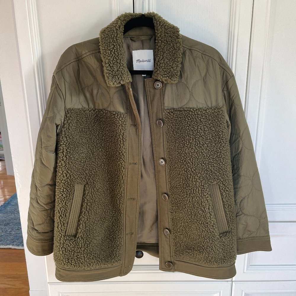 Madewell Olive Green Shearling + Quilted Jacket, Size XS